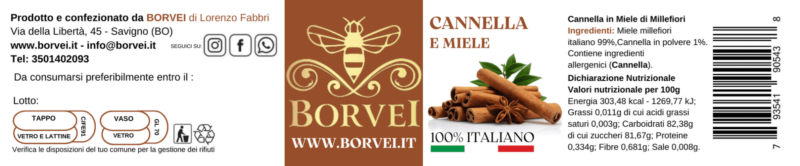 MIELE E CANNELLA ETICHETTA APICOLTURA BORVEI MIELE