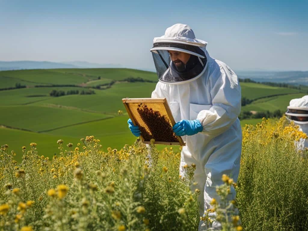 apicoltore con alveare