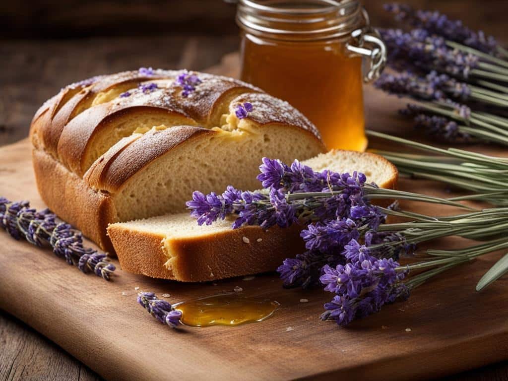 miele di lavanda su una fetta di pane