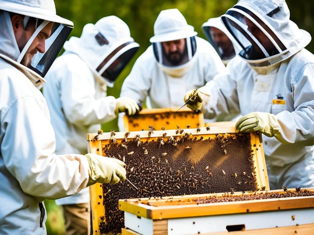 Apicoltori che lavorano con le arnie