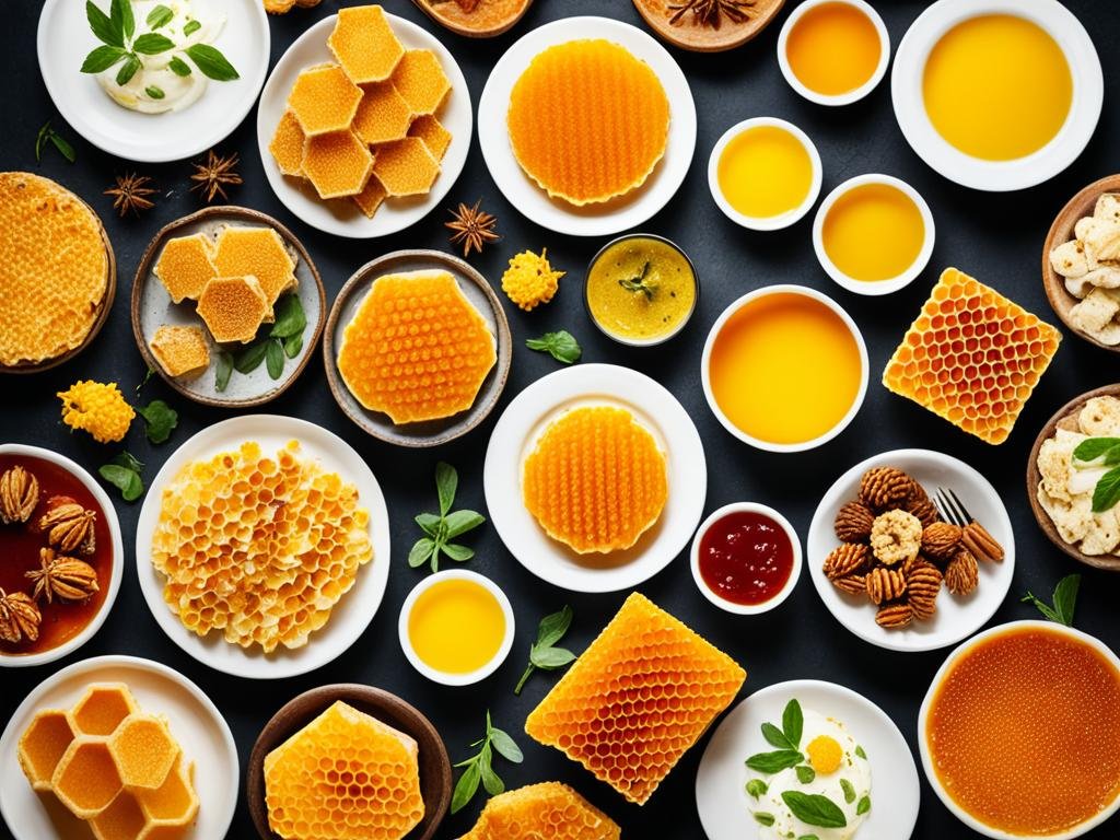 Piatti con miele in favo