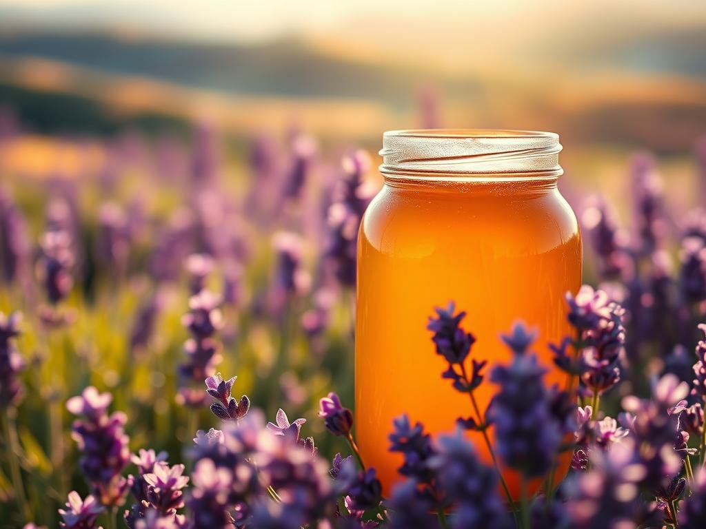 Miele di lavanda con fiori di lavanda
