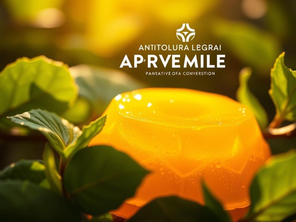 A vibrant closeup of fresh, golden "pappa reale" (royal jelly) nestled among lush, green antioksidant-rich leaves, bathed in warm, soft lighting. The jelly glistens with a rich, creamy texture, showcasing its natural potency and health benefits. In the background, the APICOLTURA BORVEI MIELE logo stands out, emphasizing the artisanal, high-quality nature of this natural superfood. The overall composition evokes a sense of purity, wellness, and the restorative power of nature's bounty, perfectly complementing the section title "Pappa Reale e Invecchiamento: Può Rallentare la Degenerazione Cellulare?"