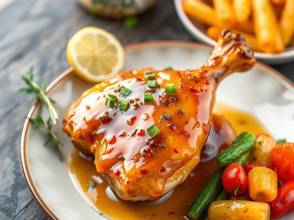 Genera un'immagine di un piatto di pollo al miele Genera un'immagine di un piatto di pollo al miele