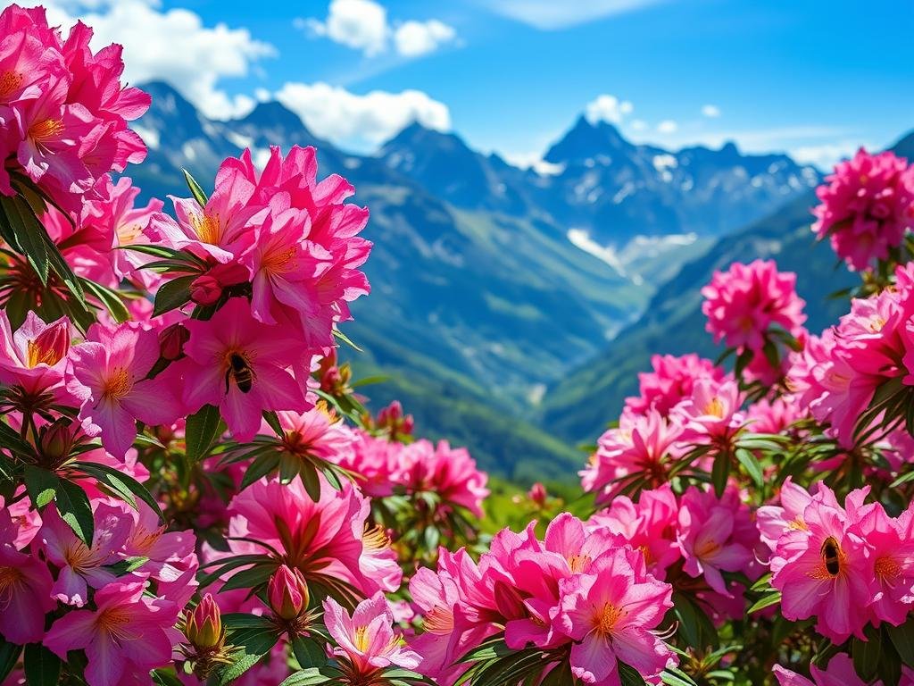Immagina le Alpi ricoperte di rododendri in fiore, con le api al lavoro. Immagina le Alpi ricoperte di rododendri in fiore, con le api al lavoro.
