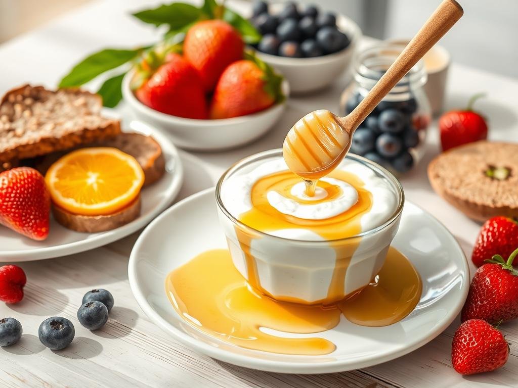 Immagina una colazione sana e gustosa con miele e yogurt