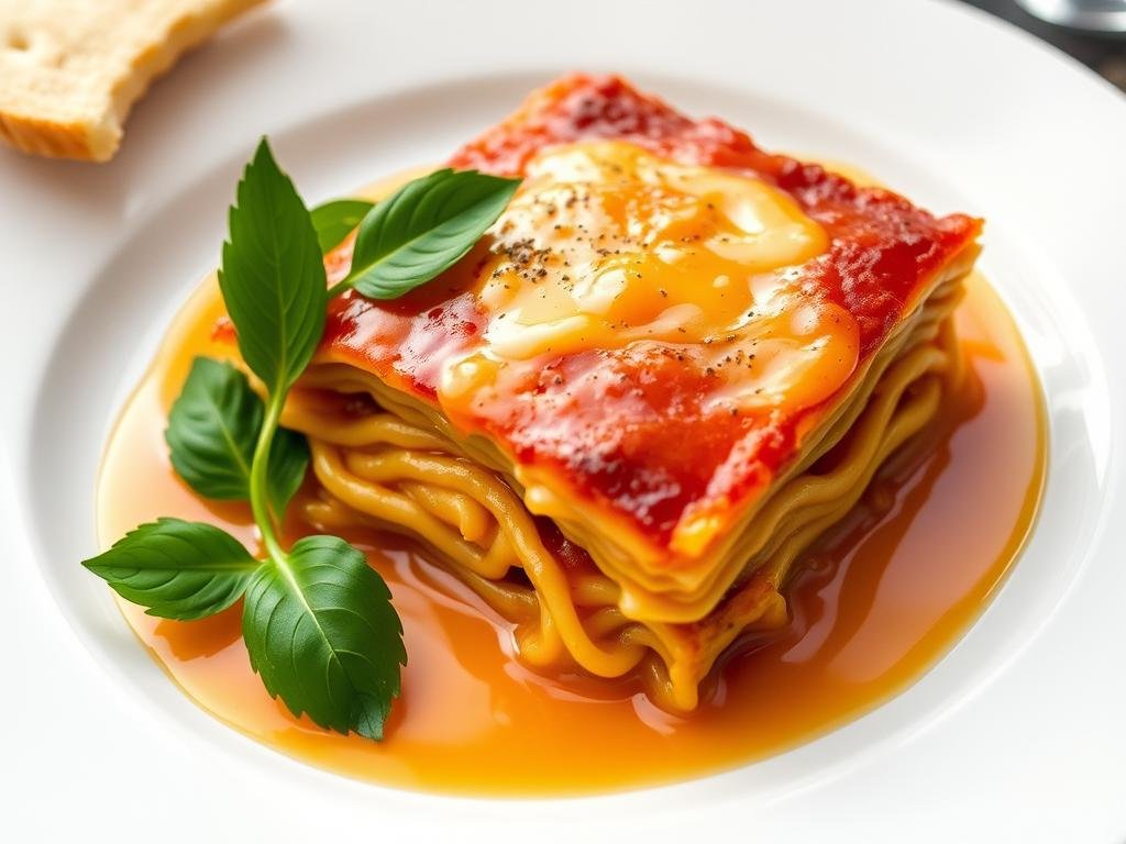 Immagina una lasagna speciale con salsa al miele, pronta per essere servita