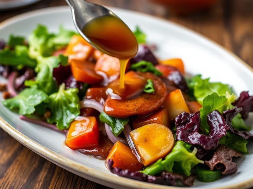 Immagina una vinaigrette al miele e aceto balsamico ricca e corposa, perfetta per insalate autunnali e invernali.