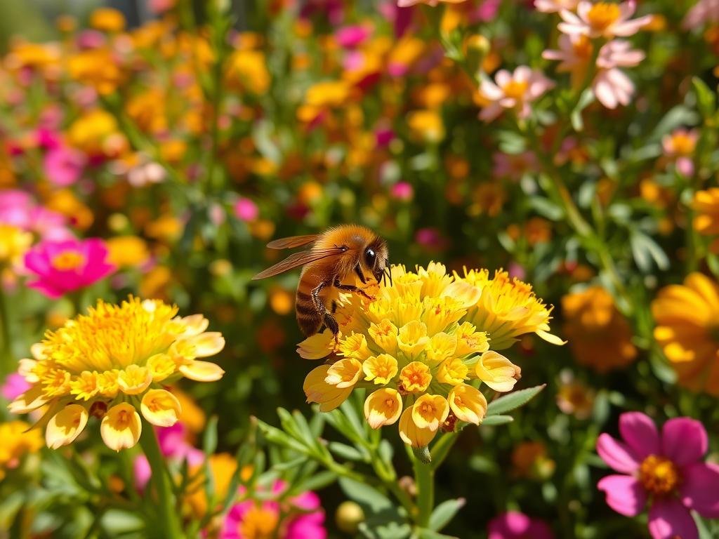 Immagina un'api che raccoglie nettare da fiori di acacia