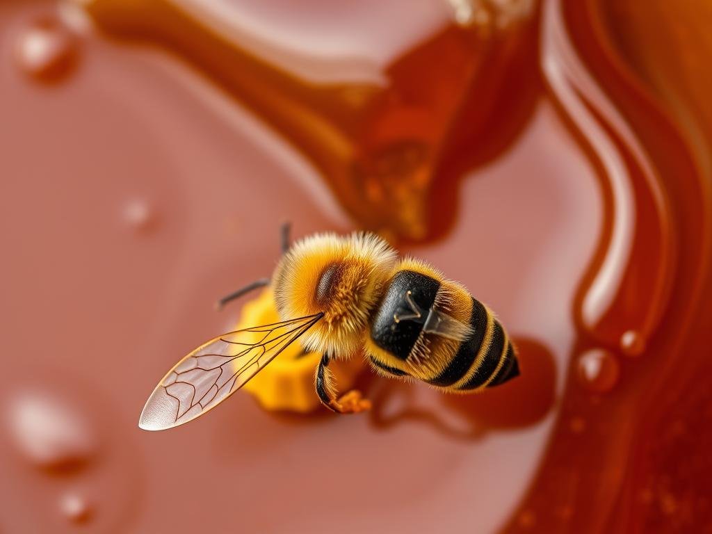 Immagine del miele artigianale Natiflow con un'api in primo piano