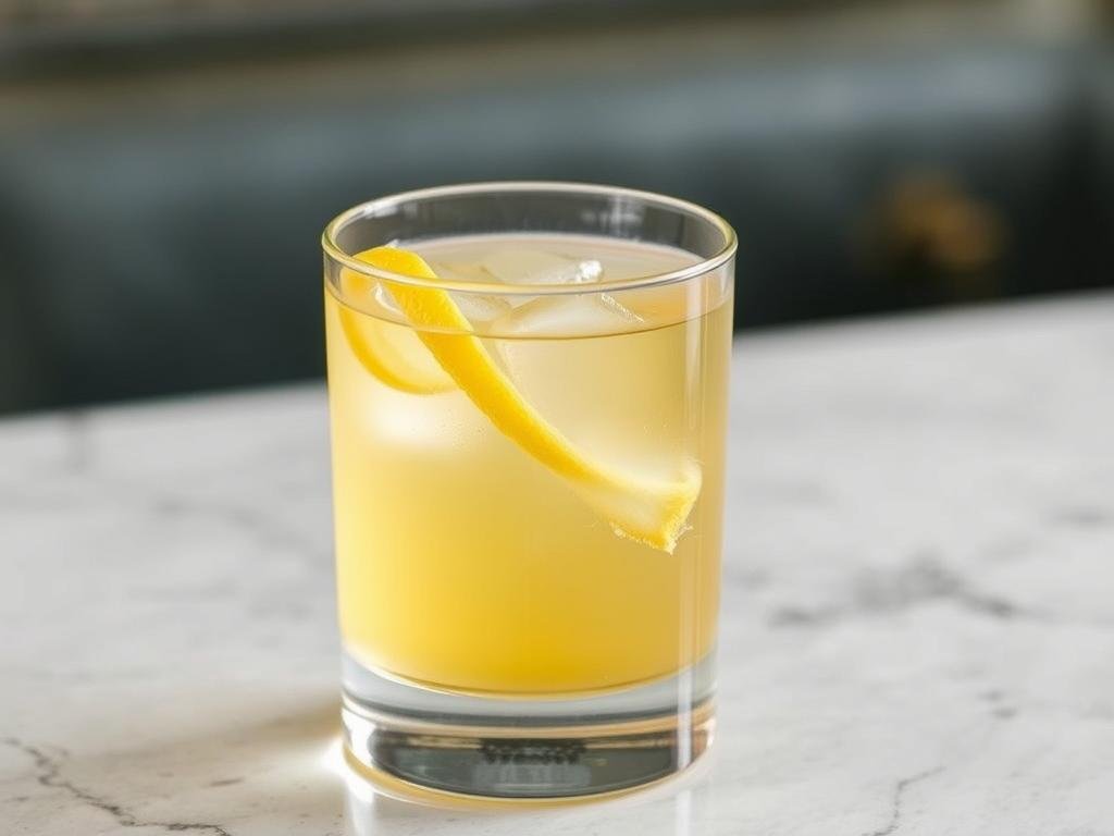 Immagine di un Bee's Knees servito in una coppa cocktail con scorza di limone