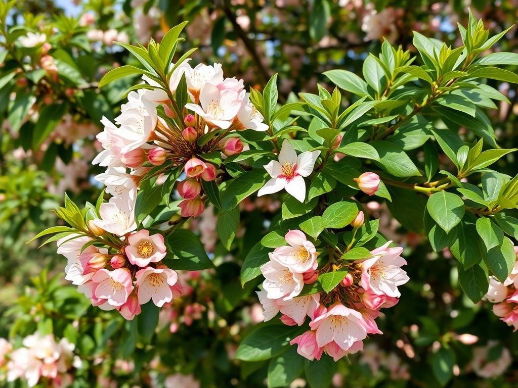 Immagine di un albero di carrubo in fiore Immagine di un albero di carrubo in fiore