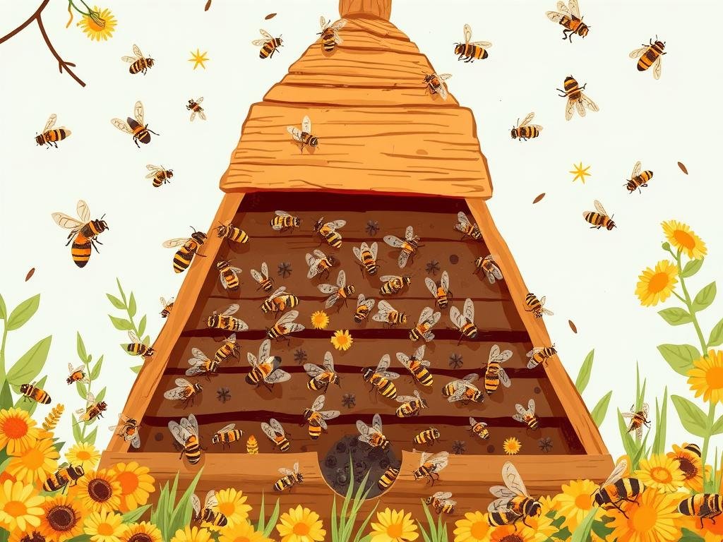 Immagine di un alveare con api al lavoro
