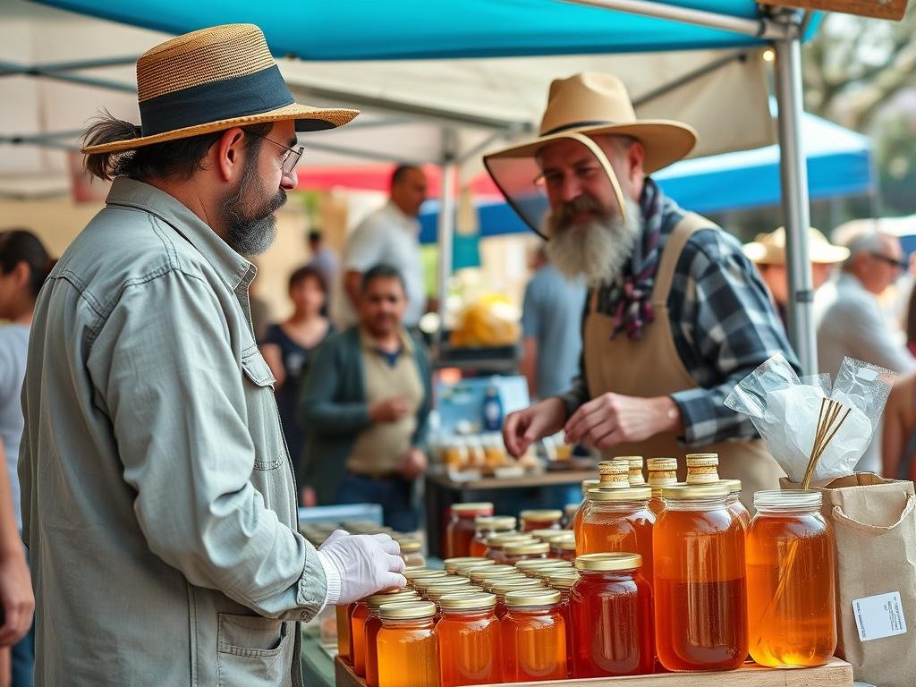 Immagine di un apicoltore locale che vende miele direttamente ai clienti
