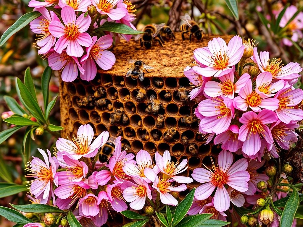 Immagine di un apiere con fiori di acacia