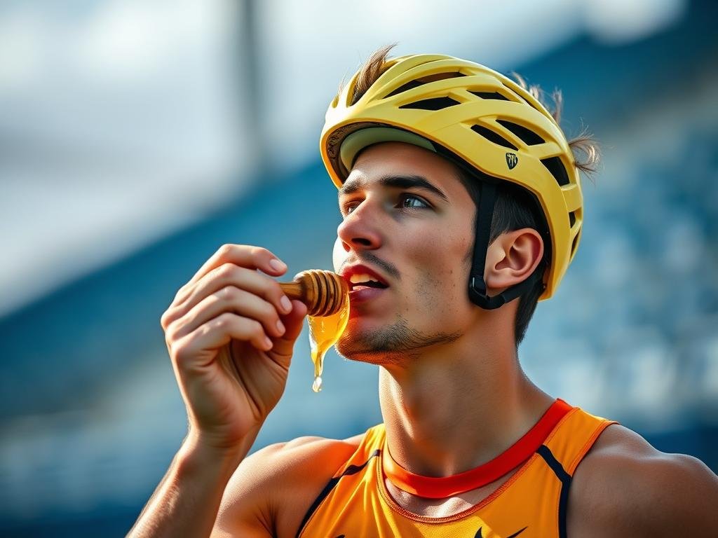 Immagine di un atleta che consuma miele prima dell'allenamento Immagine di un atleta che consuma miele prima dell'allenamento