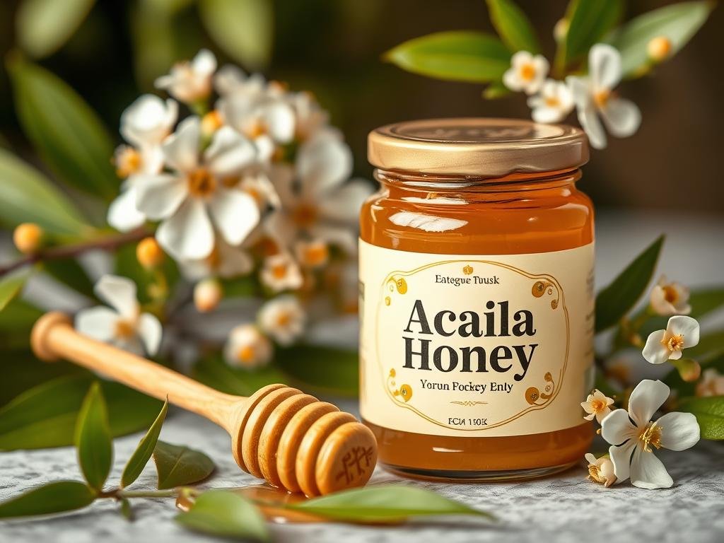 Immagine di un barattolo di miele di acacia Immagine di un barattolo di miele di acacia