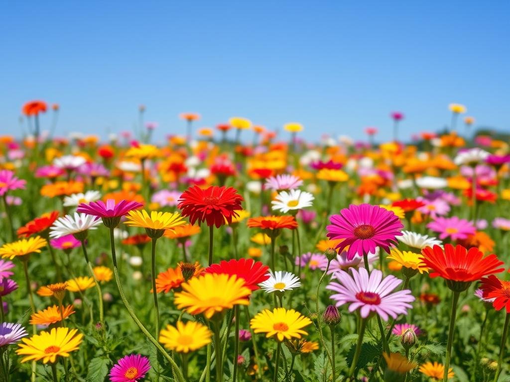 Immagine di un campo fiorito con diversi tipi di fiori