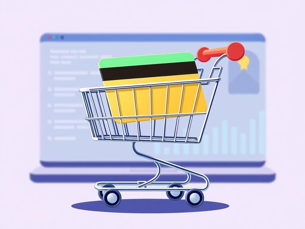 Immagine di un carrello della spesa online con una carta di credito