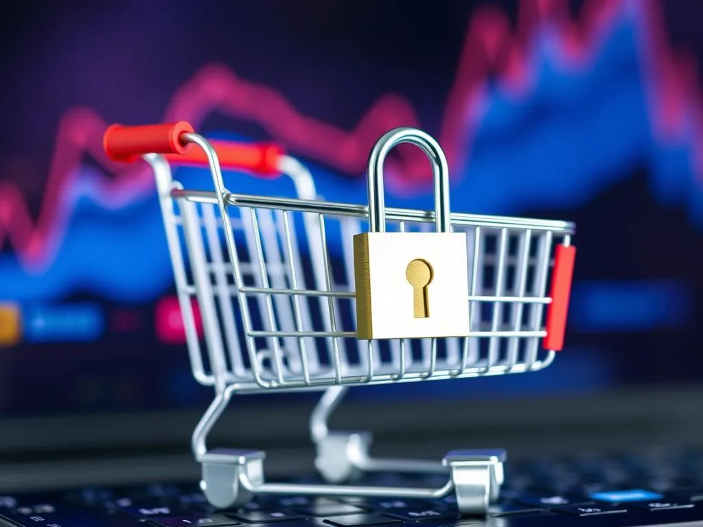 Immagine di un carrello della spesa online sicuro con un lucchetto