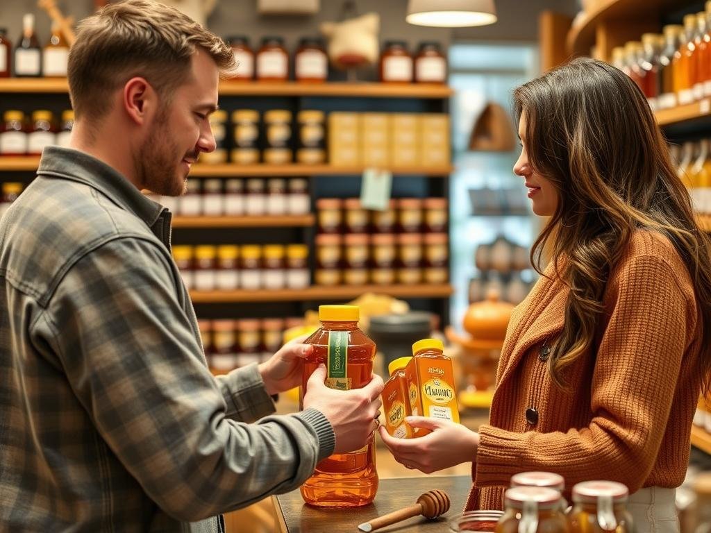 Immagine di un consumatore che acquista miele di qualità in un negozio specializzato