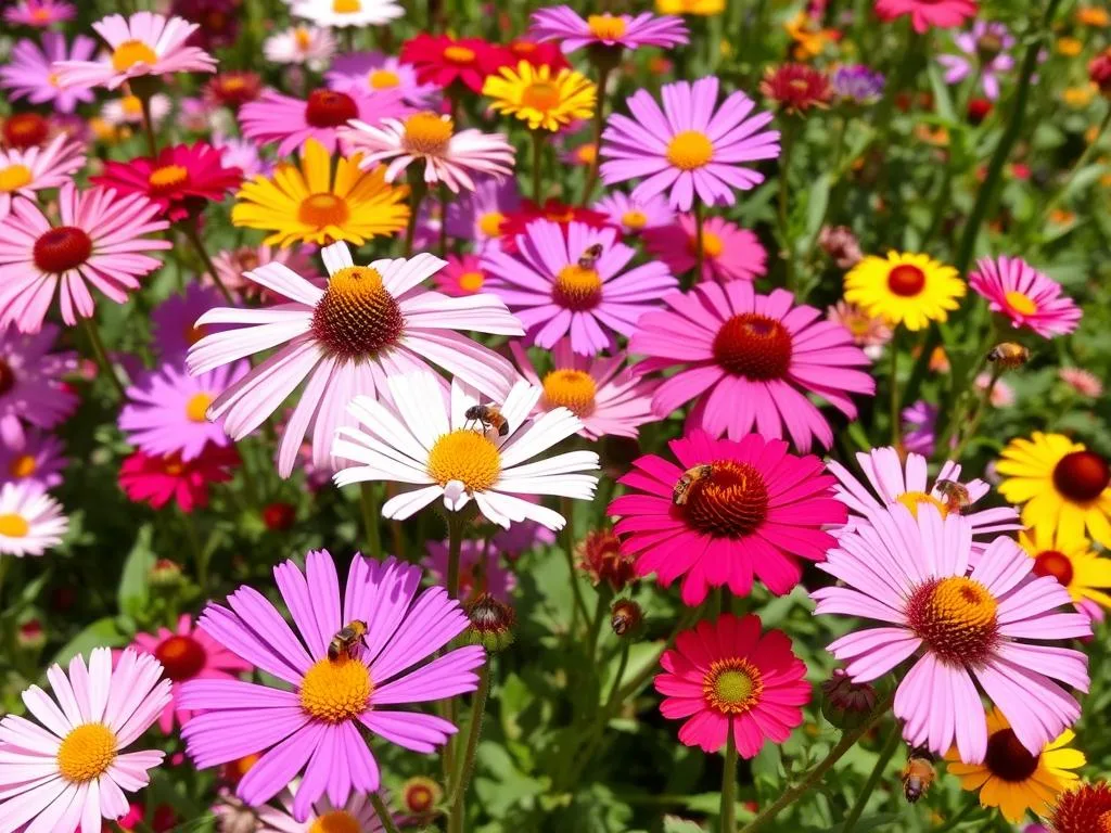 Immagine di un giardino mediterraneo fiorito con api che raccolgono nettare Immagine di un giardino mediterraneo fiorito con api che raccolgono nettare