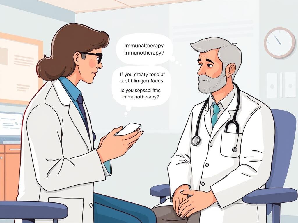 Immagine di un medico che spiega l'immunoterapia specifica a un paziente Immagine di un medico che spiega l'immunoterapia specifica a un paziente