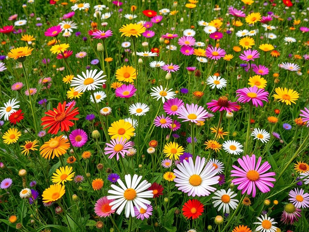 Immagine di un prato fiorito con diverse specie di fiori