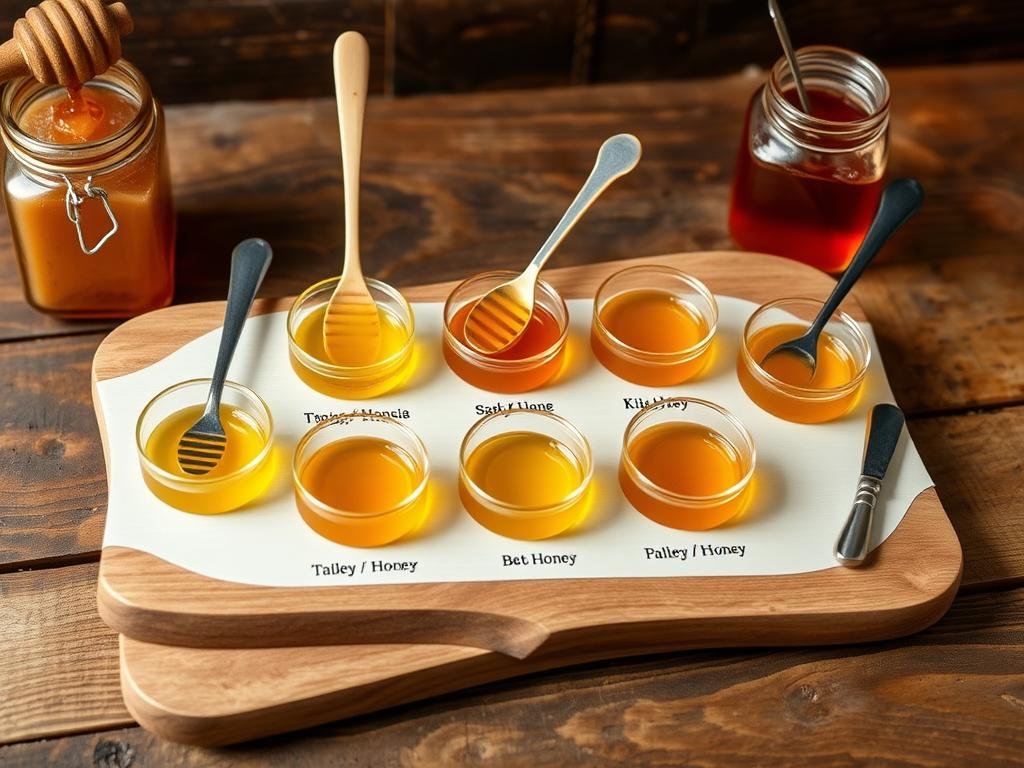 Immagine di un set degustazione di miele con diversi tipi di miele