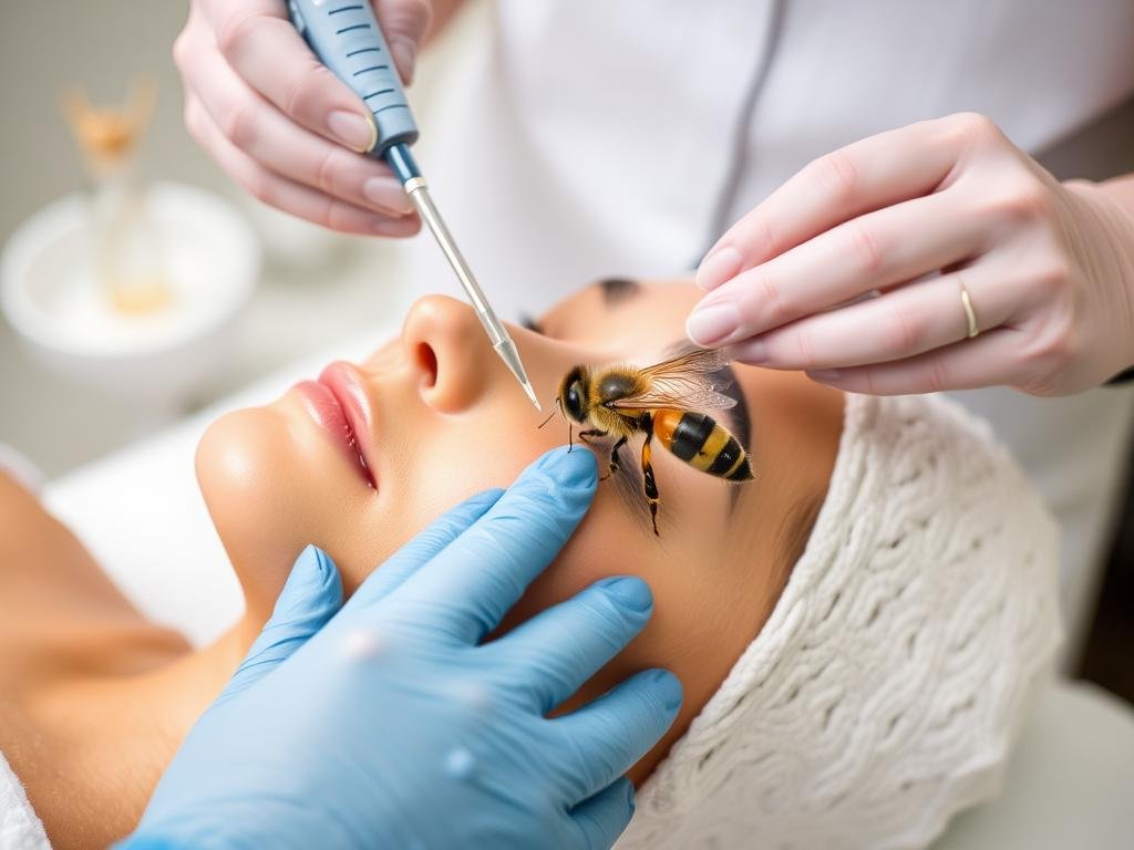 Immagine di un trattamento di apiterapia con veleno d'api Immagine di un trattamento di apiterapia con veleno d'api