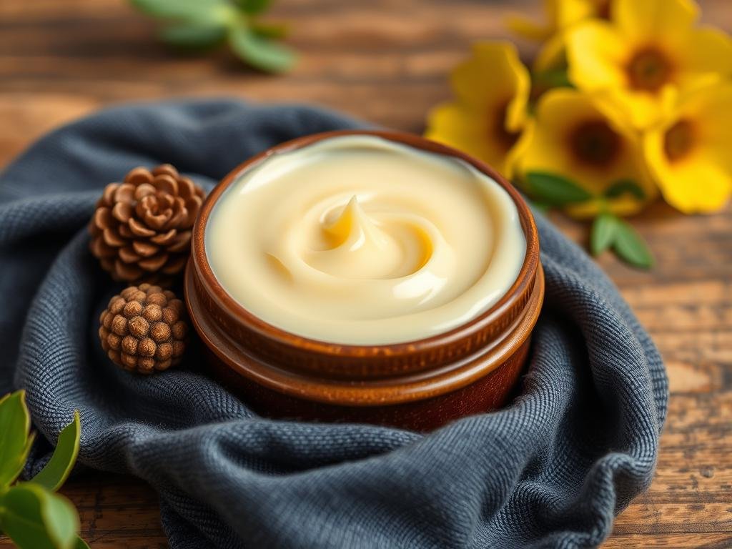Immagine di una crema per le mani fatta in casa con cera d'api Immagine di una crema per le mani fatta in casa con cera d'api