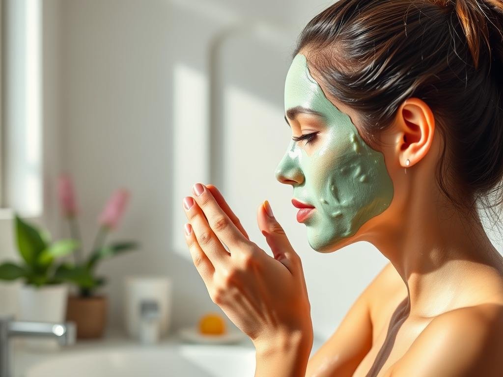 Immagine di una donna che applica una maschera rigenerante sui capelli