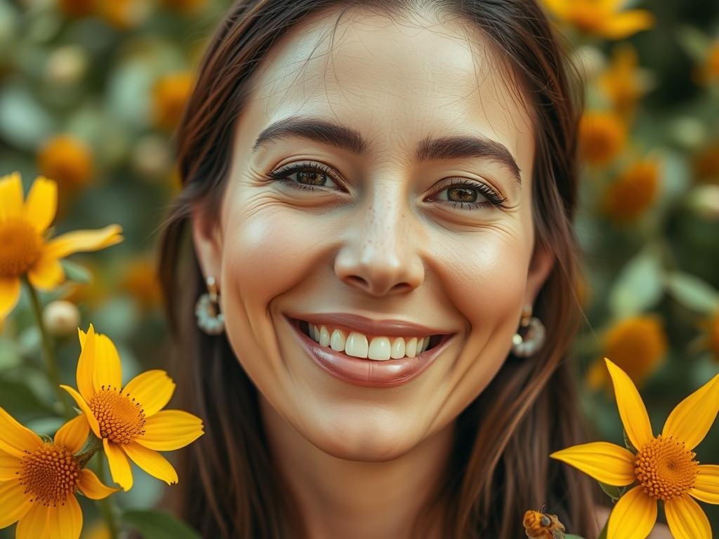 Immagine di una donna con la pelle luminosa e sana che utilizza prodotti a base di pappa reale