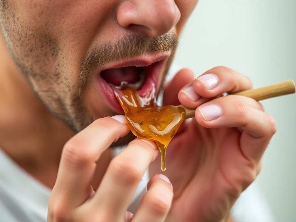 Immagine di una persona che assume pappa reale Immagine di una persona che assume pappa reale