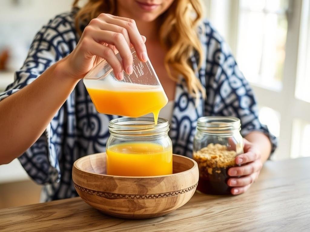 Immagine di una persona che prepara una crema solare naturale Immagine di una persona che prepara una crema solare naturale