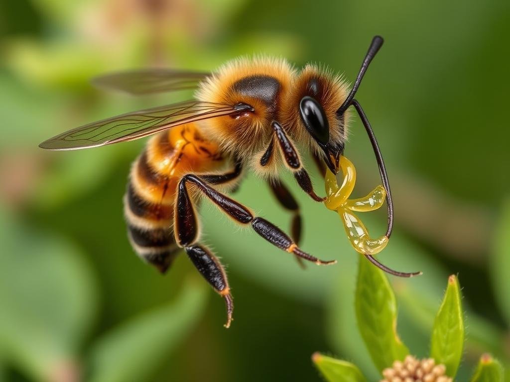 Immagine di un'ape mentre produce veleno