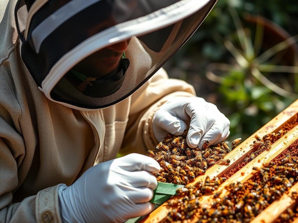 Immagine di un'apicoltore che estrae il veleno d'api