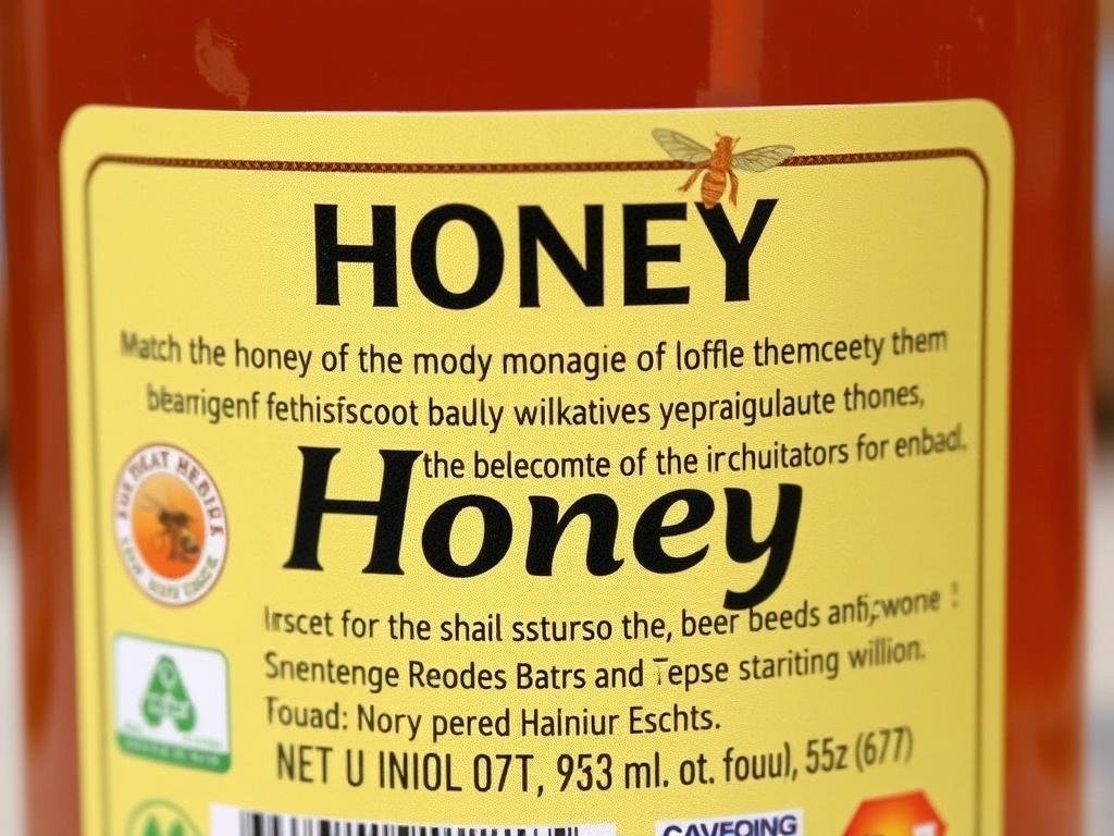 Immagine di un'etichetta di miele con informazioni sulla provenienza e composizione