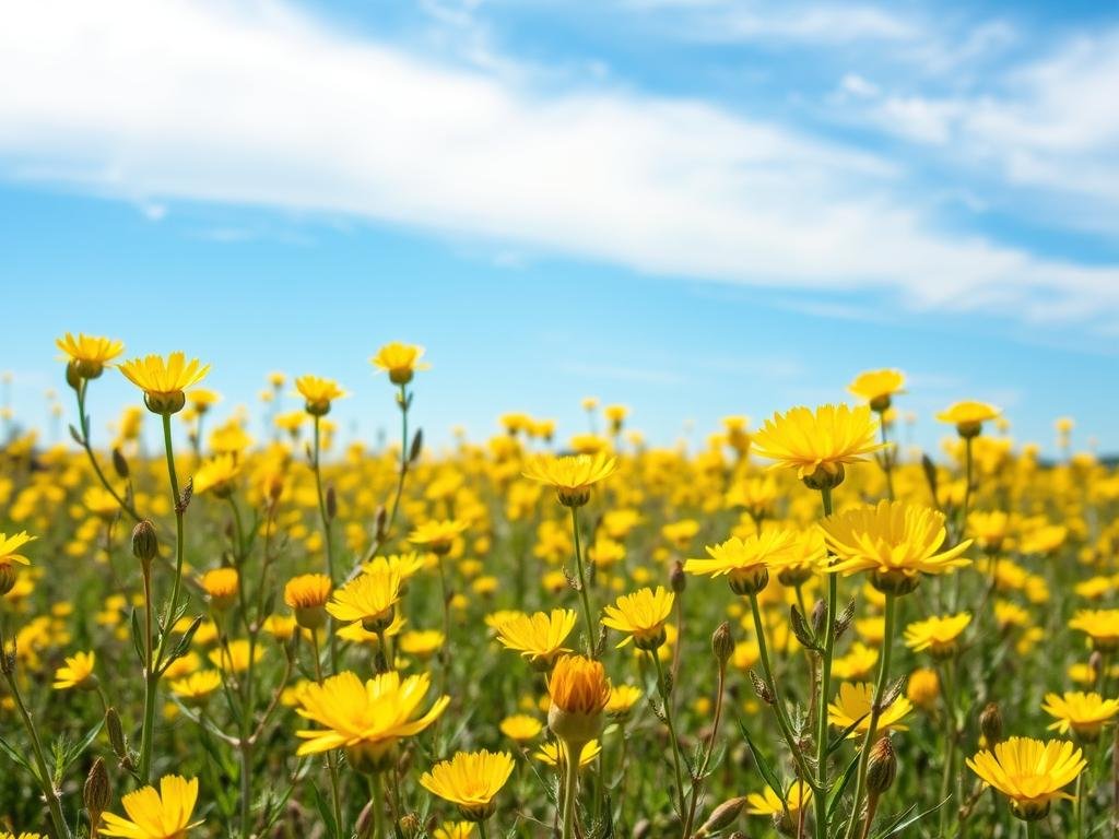 Un'immagine di un campo di acacia fiorito
