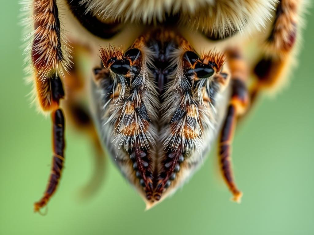 A close-up view of the hind legs of a European honey bee (Apis mellifera), showcasing the intricate structure and features that enable efficient pollen collection. The image should capture the bee's legs in a natural, well-lit setting, highlighting the pollen baskets, bristles, and other specialized adaptations that make the bee's legs crucial for its role as a pollinator. The composition should be visually striking, with a focus on the legs and a soft, naturalistic background that complements the subject. APICOLTURA BORVEI MIELE