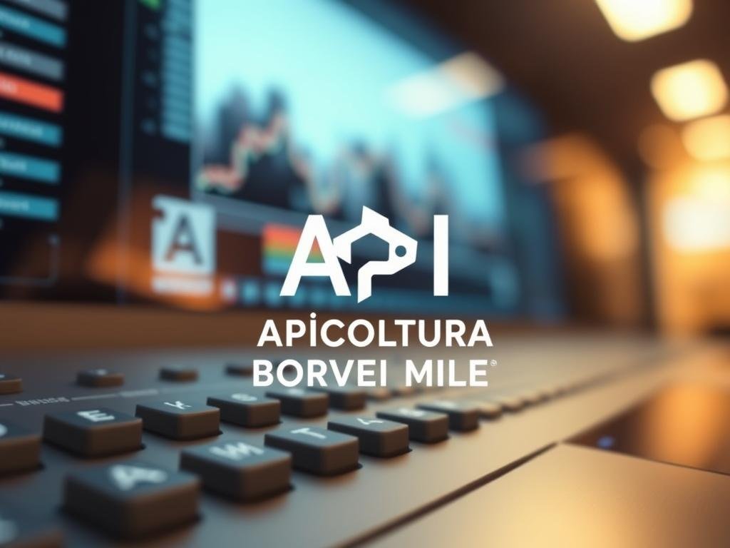 A closeup view of a sleek, modern-looking API interface, showcasing a clean and minimalist design with a soft, warm lighting. The foreground features a series of labeled buttons and toggles, hinting at the functionality and interactivity of the API. The middle ground includes a dynamic, data-driven visualization, perhaps a graph or chart, demonstrating the API's real-time capabilities. The background subtly hints at a cityscape or technological landscape, creating a sense of context and integration. The overall tone is professional, polished, and conveys a sense of efficiency and user-friendliness. The image prominently features the branding "APICOLTURA BORVEI MIELE", highlighting the connection between the API and the apiculture company.