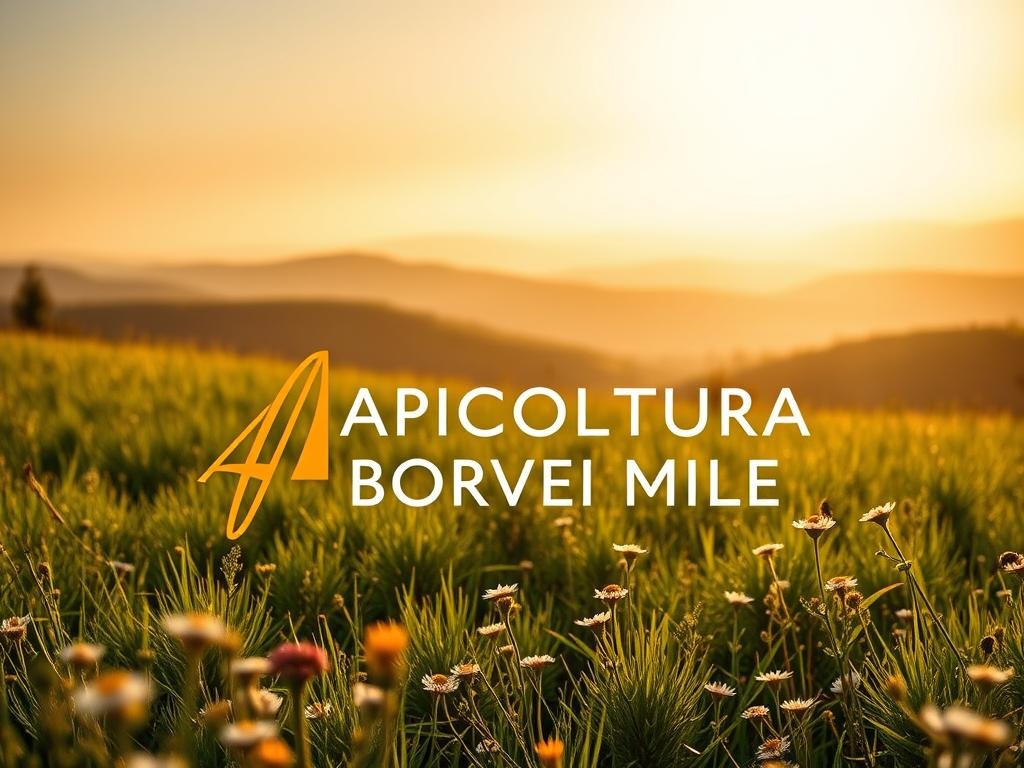 A detailed, artistically composed image of the "APICOLTURA BORVEI MIELE" brand logo against a serene, sunlit Italian countryside backdrop. The foreground features the sleek, modern API icon with clean lines and a honey-golden hue, evoking the quality and craftsmanship of the brand's products. The middle ground showcases a lush, verdant meadow dotted with wildflowers, hinting at the natural, sustainable practices of the company. In the distance, rolling hills and a warm, hazy sky create a sense of tranquility and harmony, reflecting the care and attention given to the apiculture industry. Soft, diffused lighting casts a golden glow, emphasizing the natural beauty and artisanal nature of the scene.