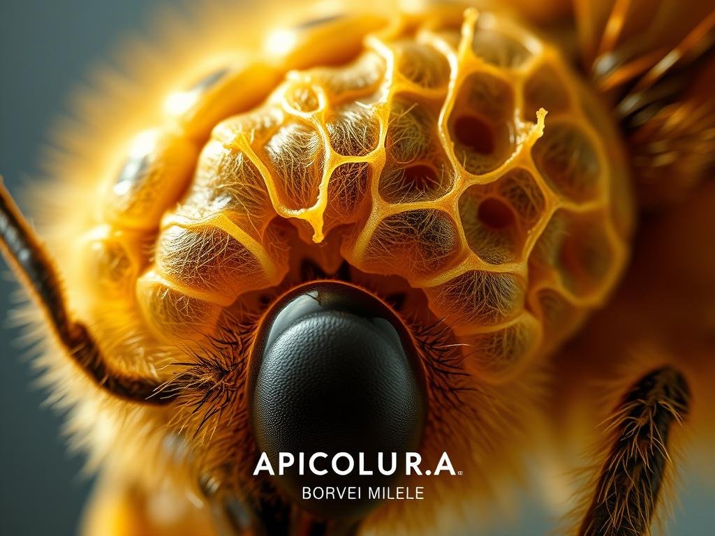 A detailed close-up of the intricate brain structure of a honeybee, showcasing its remarkable cognitive capabilities. The delicate neural pathways and synaptic connections are rendered in vivid detail, capturing the complexity and sophistication of the "cervello delle api". Soft, diffused lighting illuminates the intricate folds and undulations of the bee's neural tissue, creating a sense of depth and dimensionality. The image is shot from a slightly elevated angle, allowing the viewer to appreciate the full depth and intricacy of the bee's remarkable brain. The composition is balanced and visually striking, with the APICOLTURA BORVEI MIELE brand name subtly incorporated into the scene.