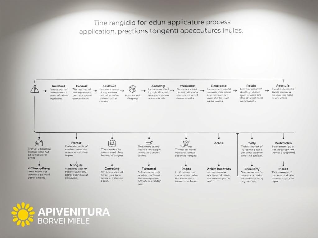 A meticulously detailed procedural diagram, showcasing the application process for regional apiculture subsidies in Italy. Set against a clean, minimalist background, the image features a series of interconnected steps, each illustrated with crisp icons and concise annotations. The foreground highlights the core "APICOLTURA BORVEI MIELE" brand, while the middle ground presents the flow of the application process, from initial eligibility requirements to final submission. Subtle lighting and a muted color palette convey a sense of professionalism and authority, guiding the viewer through the nuances of this crucial administrative procedure. A meticulously detailed procedural diagram, showcasing the application process for regional apiculture subsidies in Italy. Set against a clean, minimalist background, the image features a series of interconnected steps, each illustrated with crisp icons and concise annotations. The foreground highlights the core "APICOLTURA BORVEI MIELE" brand, while the middle ground presents the flow of the application process, from initial eligibility requirements to final submission. Subtle lighting and a muted color palette convey a sense of professionalism and authority, guiding the viewer through the nuances of this crucial administrative procedure.