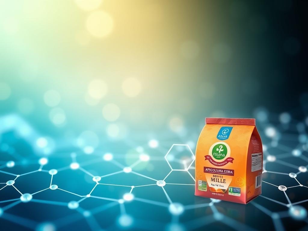A vibrant, high-resolution image of a blockchain network visualization, featuring transparent honeycomb cells that represent the traceability of food products. The foreground showcases the APICOLTURA BORVEI MIELE brand, with its logo and product packaging prominently displayed. The middle ground depicts interconnected nodes and data flows, symbolizing the transparency and accountability of the blockchain system. The background features a soft, ethereal gradient in shades of blue and green, evoking the digital and natural realms. The overall composition conveys a sense of technological innovation in service of food transparency, aligned with the section title "Cos'è la Blockchain: Tecnologia al Servizio della Trasparenza". A vibrant, high-resolution image of a blockchain network visualization, featuring transparent honeycomb cells that represent the traceability of food products. The foreground showcases the APICOLTURA BORVEI MIELE brand, with its logo and product packaging prominently displayed. The middle ground depicts interconnected nodes and data flows, symbolizing the transparency and accountability of the blockchain system. The background features a soft, ethereal gradient in shades of blue and green, evoking the digital and natural realms. The overall composition conveys a sense of technological innovation in service of food transparency, aligned with the section title "Cos'è la Blockchain: Tecnologia al Servizio della Trasparenza".