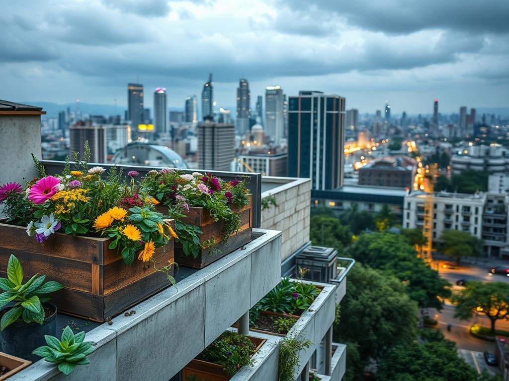 Apicoltura urbana: un'oasi di miele tra i grattacieli. Una scena di vitalità apistica in un ambiente urbano, con alveari colorati su tetti e terrazze. Nel primo piano, le api pollinizzano fiori e piante, mentre in lontananza si stagliano gli skyline della città. Illuminazione soffusa, con una luce dorata che irradia l'apiario. Primo piano di favi dorati e api attive, in un equilibrio tra industriosità e armonia naturale. Sfondo di edifici moderni e spazi verdi, a simboleggiare la simbiosi tra Apicoltura e ambiente urbano. Titolo "Apicoltura" in stile tipografico, a enfatizzare l'attività.