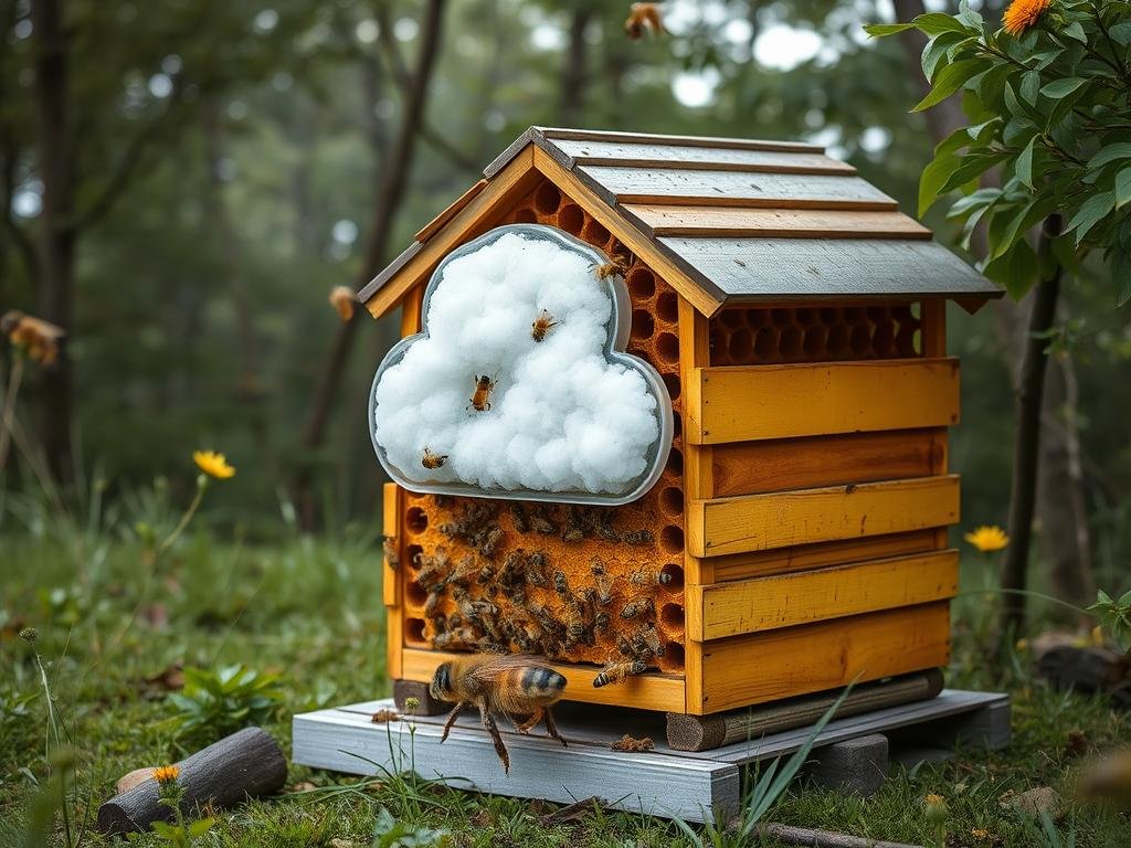 Genera immagine di un apiario moderno con tecnologia cloud