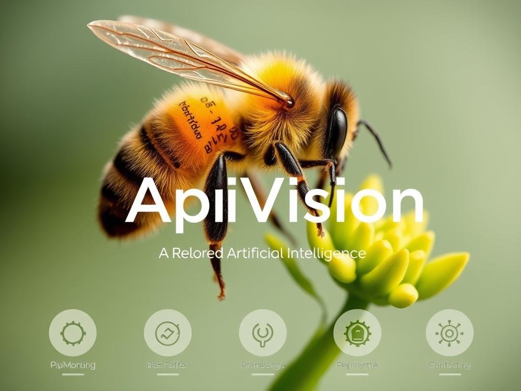 Genera un'immagine che rappresenti ApiVision, un sistema di monitoraggio delle api con intelligenza artificiale.