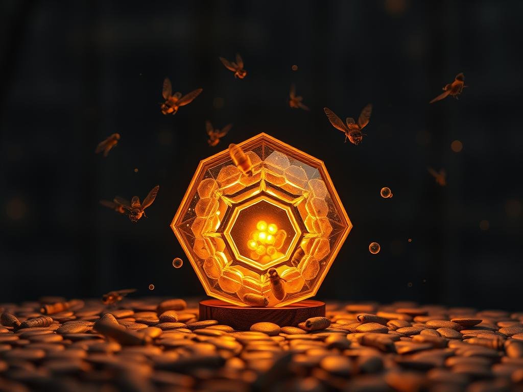 Genera un'immagine che rappresenti il concetto di "alveare aumentato"