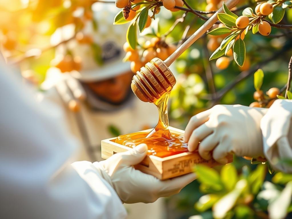 Genera un'immagine che rappresenti il progetto TrackIT e la sua applicazione nel settore del miele italiano